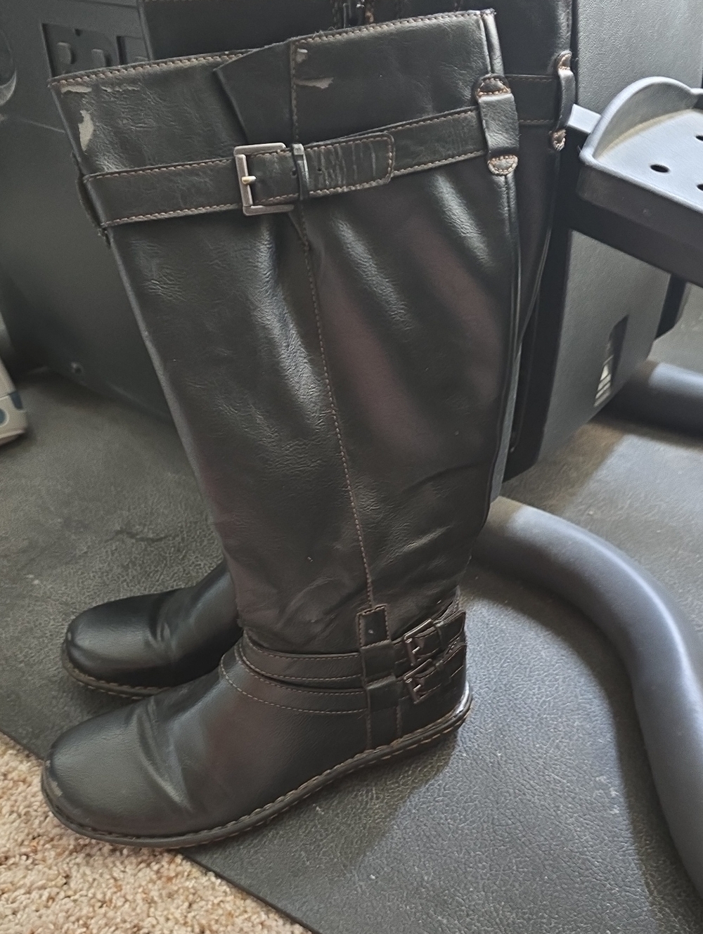 Classic Dark Brown Leather Tall Boots with Buckle Detail - Women. 6.5 BOC/BORN